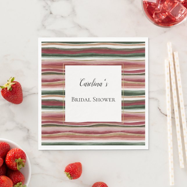 Serviette En Papier Rouge Fard Vert Rose Rayures Mariage   (En situation)
