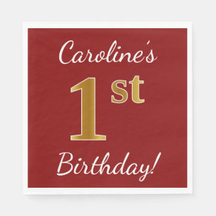 Serviette En Papier Rouge, Faux Gold 1er anniversaire + Nom personnali