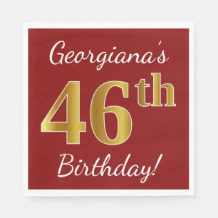 Serviette En Papier Rouge, Faux Gold 46e anniversaire + Nom personnali