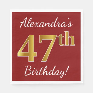 Serviette En Papier Rouge, Faux Gold 47e anniversaire + Nom personnali