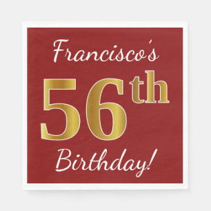 Serviette En Papier Rouge, Faux Gold 56e anniversaire + Nom personnali