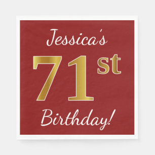 Serviette En Papier Rouge, Faux Gold 71e anniversaire + Nom personnali