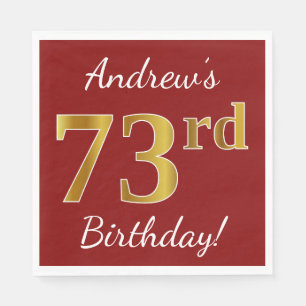 Serviette En Papier Rouge, Faux Gold 73e anniversaire + Nom personnali
