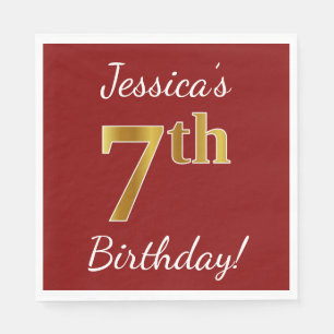 Serviette En Papier Rouge, Faux Gold 7e anniversaire + Nom personnalis