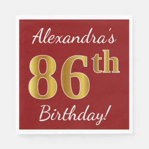 Serviette En Papier Rouge, Faux Gold 86e anniversaire + Nom personnali