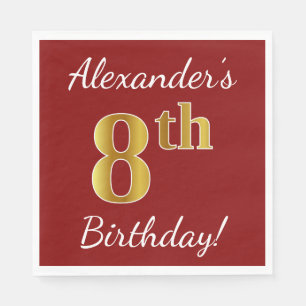 Serviette En Papier Rouge, Faux Gold 8e anniversaire + Nom personnalis