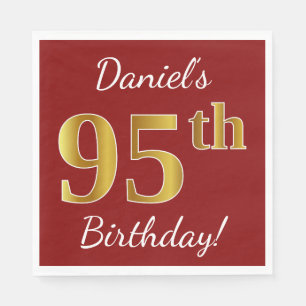Serviette En Papier Rouge, Faux Gold 95e anniversaire + Nom personnali