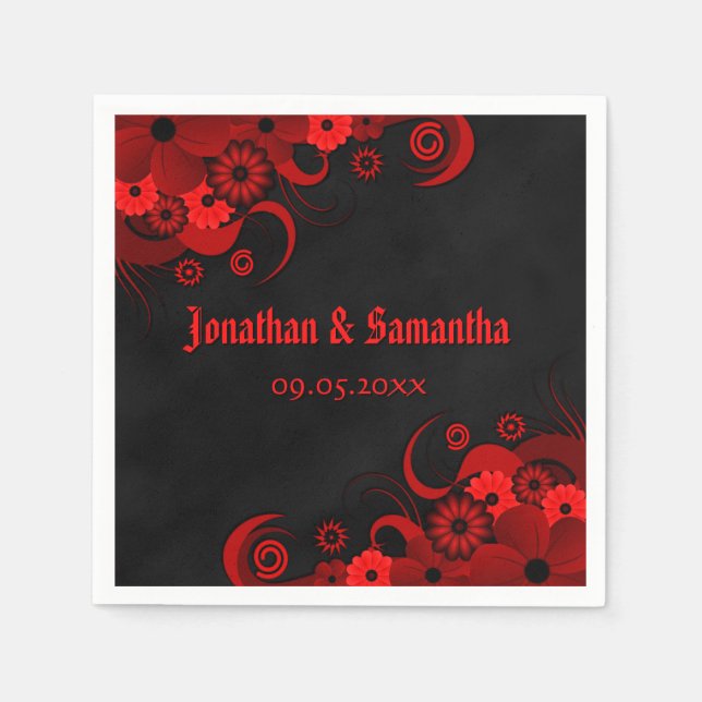 Serviette En Papier Rouge Floral Chalkboard Gothique Papier Mariage Na (Devant)