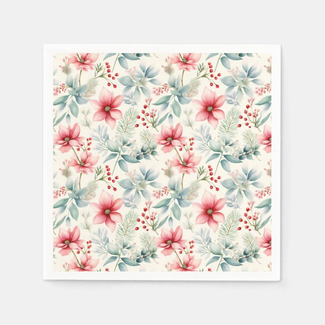 Serviette En Papier Rouge Floral Holiday Napkin (Devant)