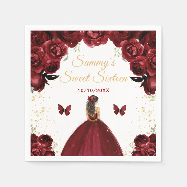 Serviette En Papier Rouge foncé Brunette Cheveux Princesse Sweet sixte (Devant)