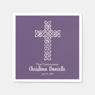 Serviette En Papier Rouge foncé croisé   Baptême Communion