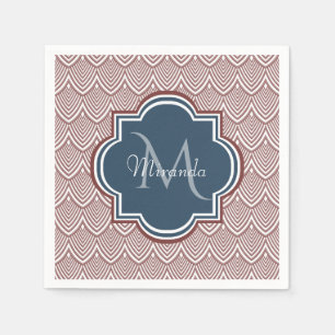 Serviette En Papier Rouge foncé Déco pétoncles bleu marine Monogramme