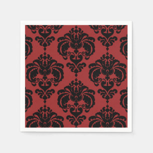Serviette En Papier Rouge foncé noir damassé mariage vintage événement