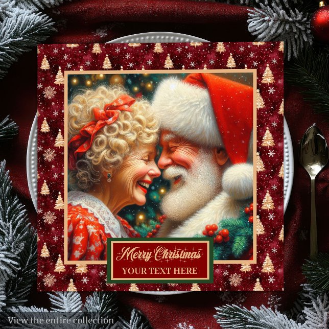 Serviette En Papier Rouge Gold Green Napkins Noël Mr & Mrs Claus (Red Gold Green Napkins Christmas Mr. & Mrs. Claus)