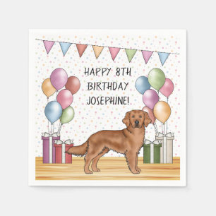 Serviette En Papier Rouge Golden Retriever Coloré Pastel Anniversaire