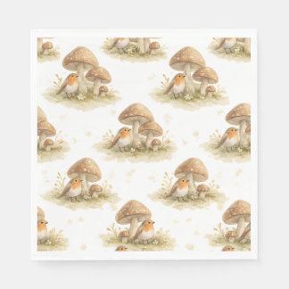 Serviette En Papier Rouge-gorge des bois & Champignon