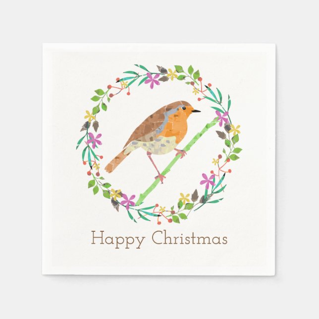 Serviette En Papier Rouge-gorge, oiseau de Noël (Devant)