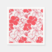 Rouge Hibiscus Hawaii fleur Motif Napkins