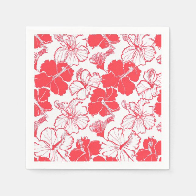 Serviette En Papier Rouge Hibiscus Hawaii fleur Motif Napkins (Devant)
