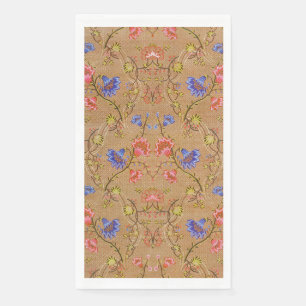 Serviette En Papier Rouge Impérial & Or Broderie Florale en Soie