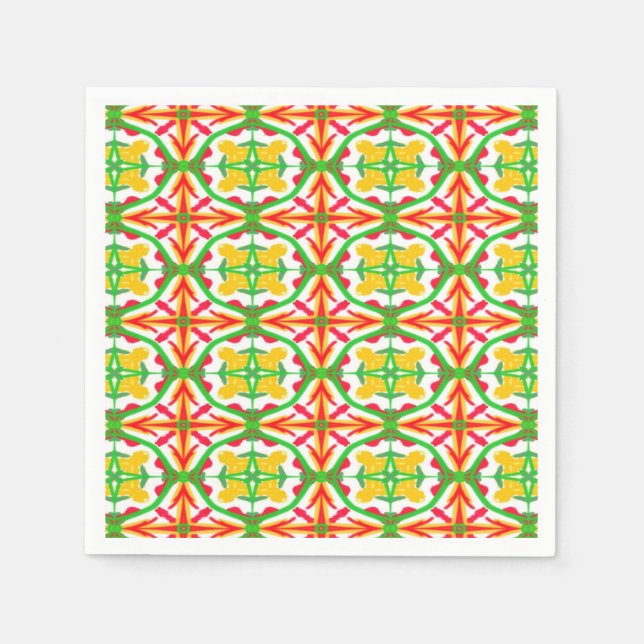 Serviette En Papier Rouge, jaune et vert citron vert (Devant)