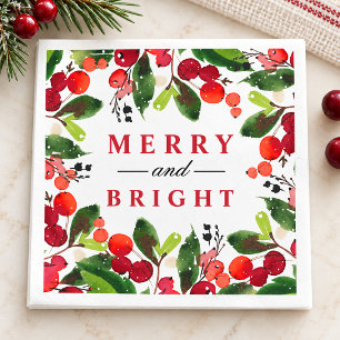 Serviette En Papier Rouge Joyeux et Lumineux Aquarelle Baies Verdure