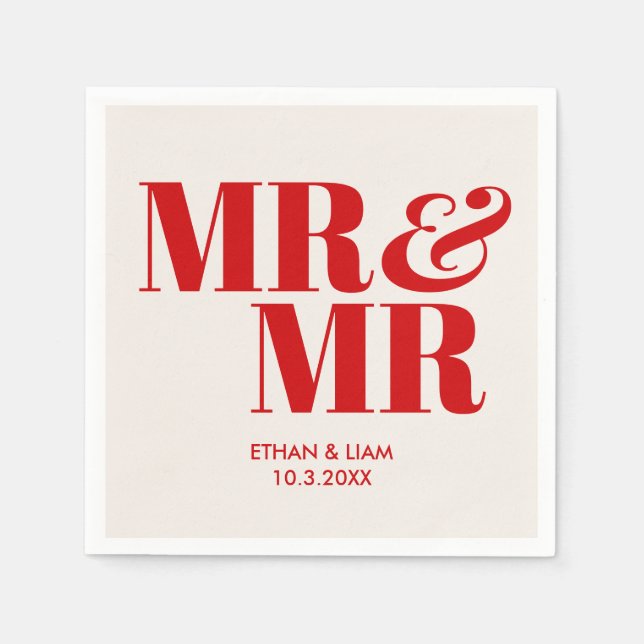 Serviette En Papier Rouge M & M. Groom Mariage personnalisé serviettes (Devant)