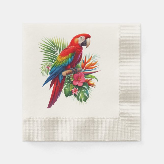 Serviette En Papier Rouge macaw tropical floral (Devant)