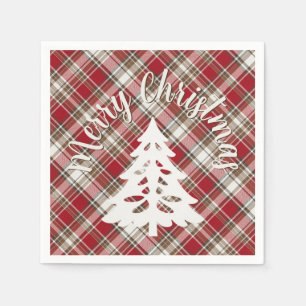 Serviette En Papier Rouge, Mocha & Plaid à la crème - Joyeux Noël + Ar