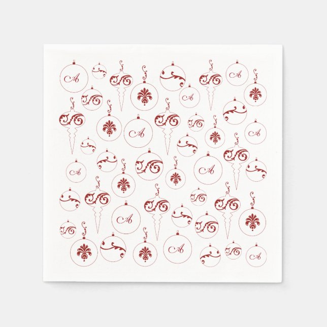 Serviette En Papier Rouge Monogramme Bauble Ornements Motif Noël (Devant)