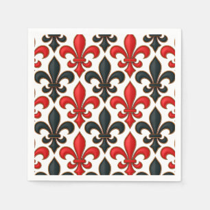 Serviette En Papier Rouge noir baroque Fleur de lis Motif Design