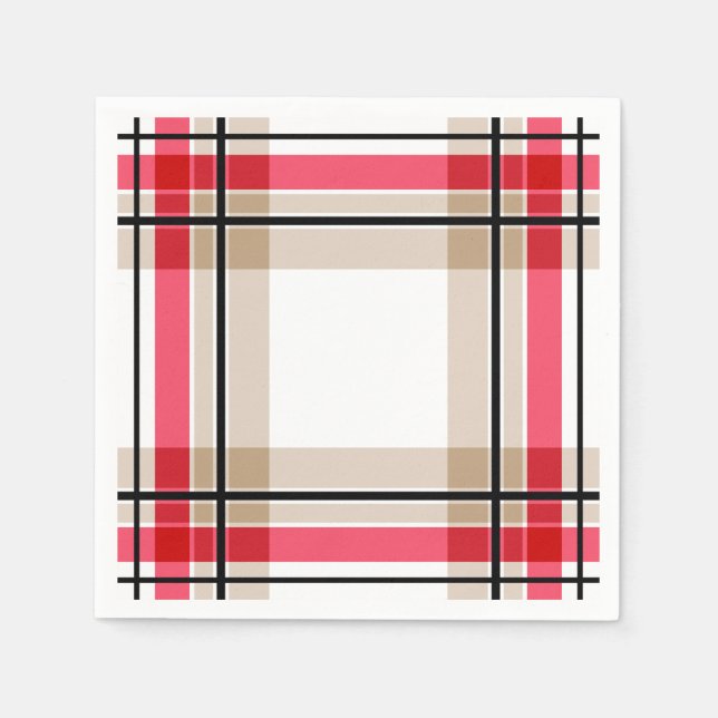 Serviette En Papier Rouge noir blanc plaid (Devant)