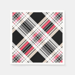 Serviette En Papier Rouge noir blanc plaid