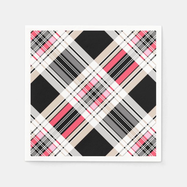 Serviette En Papier Rouge noir blanc plaid (Devant)