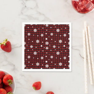 Serviette En Papier Rouge Noir Buffalo Carreaux Flocon de Neige Hiver 