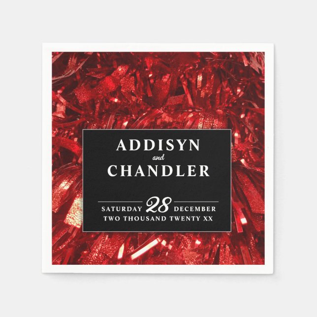 Serviette En Papier Rouge noir et blanc Mariage de Noël moderne (Devant)