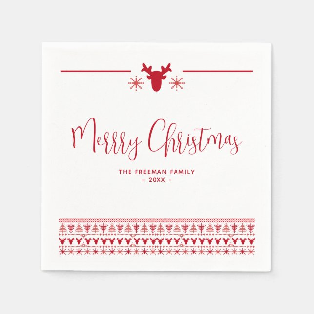 Serviette En Papier Rouge Nordic Joyeux Noël Fête Napkins (Devant)
