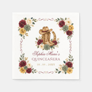 Serviette En Papier Rouge Or Cheval Occidental Floral Charra Quinceañe