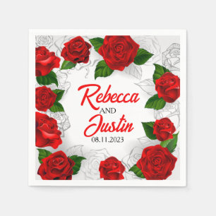 Serviette En Papier Rouge or Floral moderne Boho