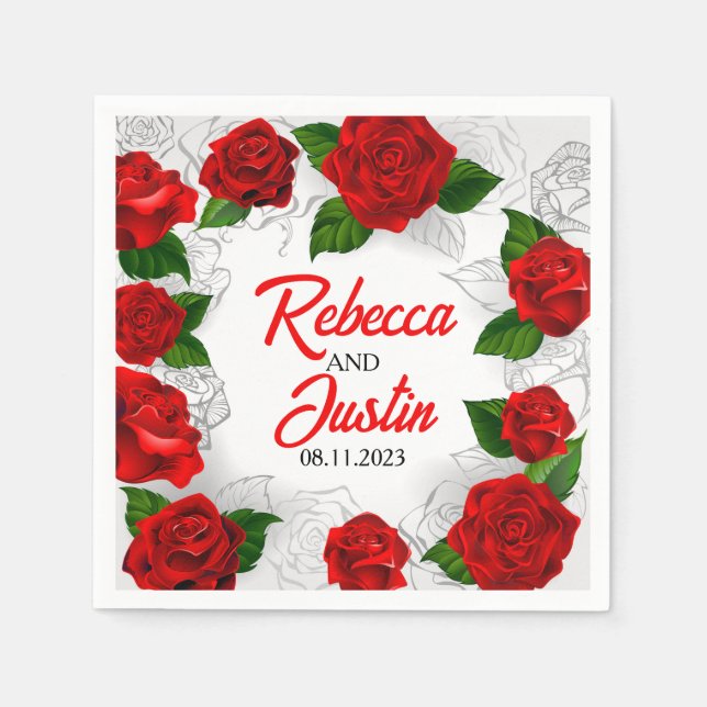 Serviette En Papier Rouge or Floral moderne Boho (Devant)