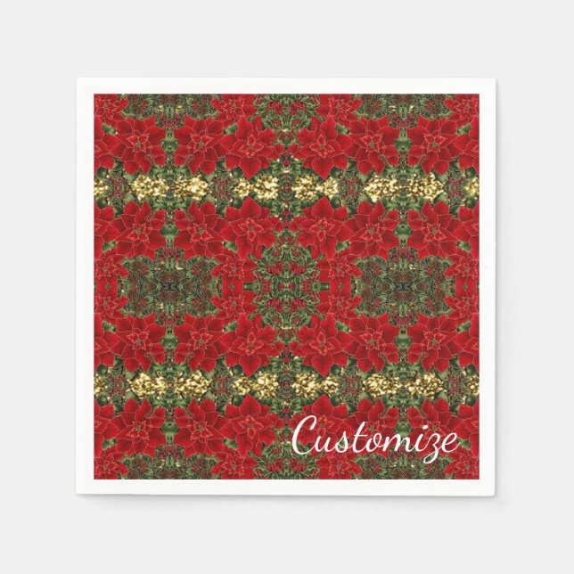 Serviette En Papier Rouge & Or Poinsettia Motif Napkins (Devant)