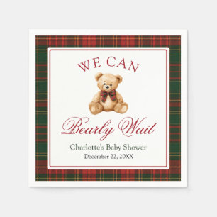 Serviette En Papier Rouge Plaid de Noël Ourson d'Hiver Baby Shower