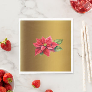 Serviette En Papier Rouge Poinsettia Couleur or brossé