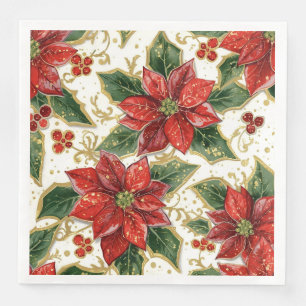 Serviette En Papier Rouge Poinsettia Et Vacances De Noël Holly Hiver
