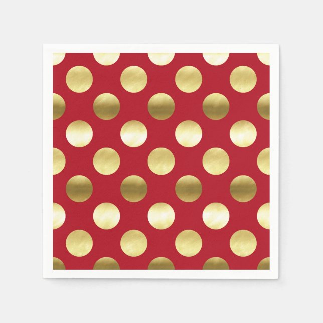 Serviette En Papier Rouge Pois Festive Gold Foil (Devant)