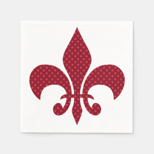 Serviette En Papier Rouge Polka Dot Fleur de Lis