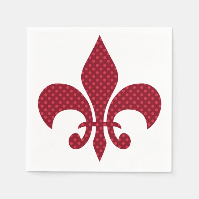 Serviette En Papier Rouge Polka Dot Fleur de Lis (Devant)