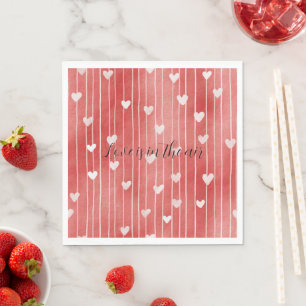 Serviette En Papier Rouge Romantique Rayures Blanches Cœurs Amour