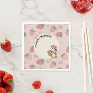 Serviette En Papier Rouge rose Deux fraises sucrées 2e fête d'annivers