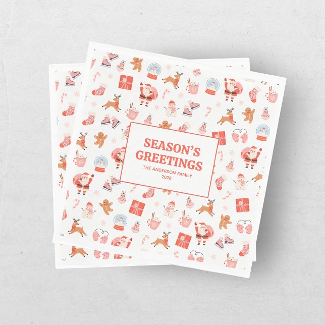 Serviette En Papier Rouge rose festif de Noël (Créateur téléchargé)